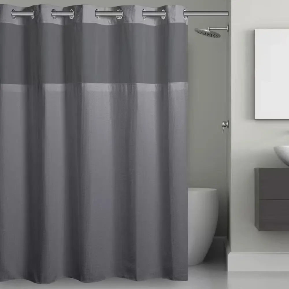Hookless Waffle 71 in. W x 74 in. L Polyester Shower Curtain in Frost Grey | NEW